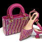 حذاء نسائي بكعب مع حقيبة متناسقة - فوشيا فاخر