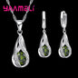 Hot Water Drop CZ 925 Sterling Silver Plated Jewelry Set For Women Pendant Necklace Hoop Earrings Wedding Party Ceremoey Anel