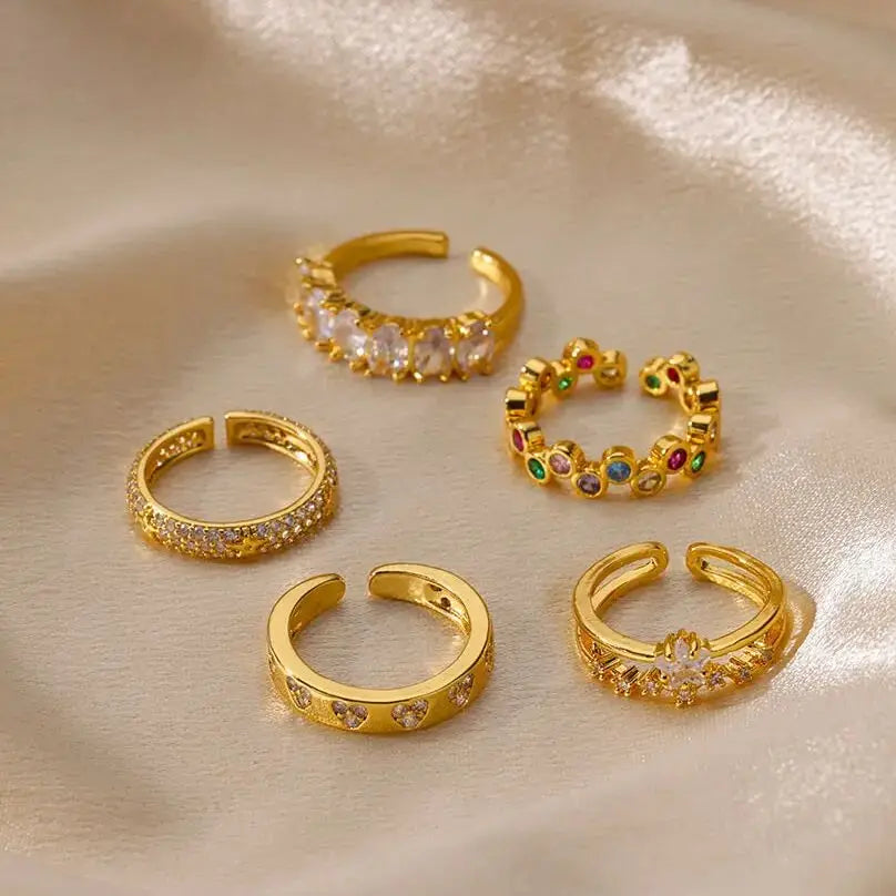 خاتم قلب زركون ستانلس ستيل ذهبي - فاخر وأنيق
